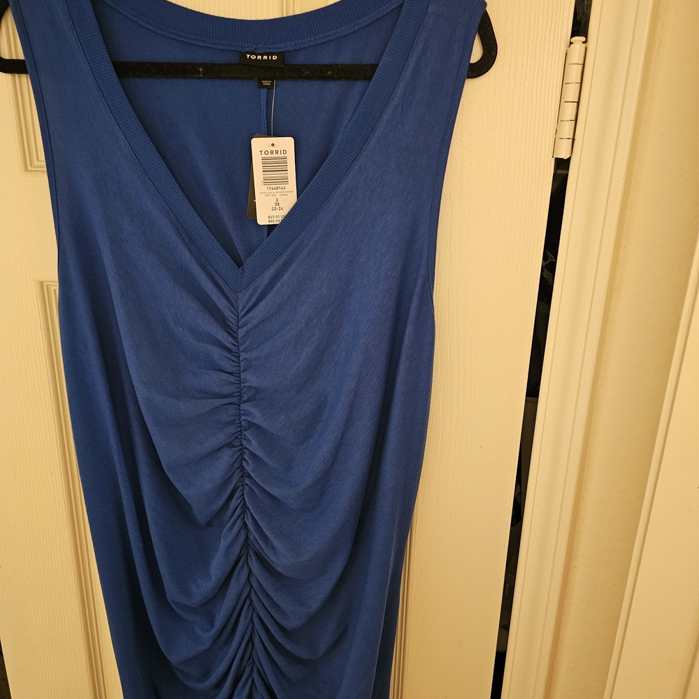 🔹️Torrid Cobalt Blue Ruched V-Neck Bodycon Mini Dress -👗 Plus Size 3🔹️ - Picture 4 of 5